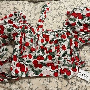 Cherry tie front crop top